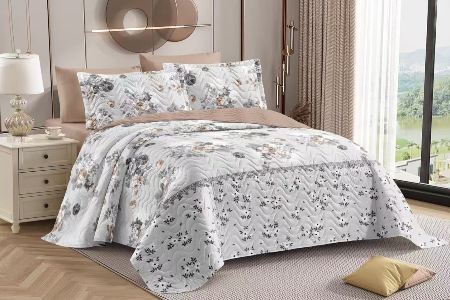 Designer Bloom Luxe Quilted Bedding Set - The Gharnish - A Unit of Satkala Creations