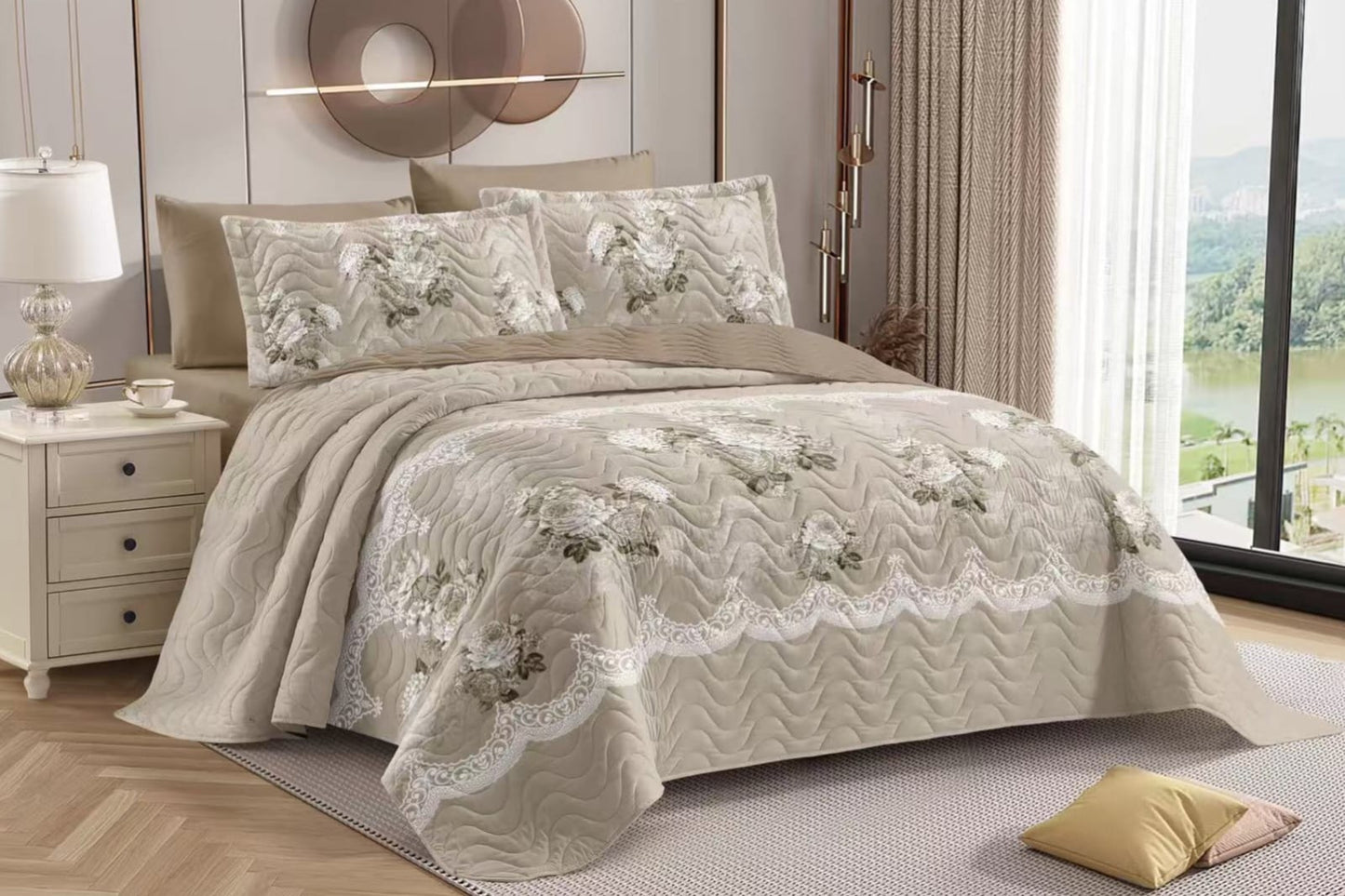 Designer Bloom Luxe Quilted Bedding Set - The Gharnish - A Unit of Satkala Creations