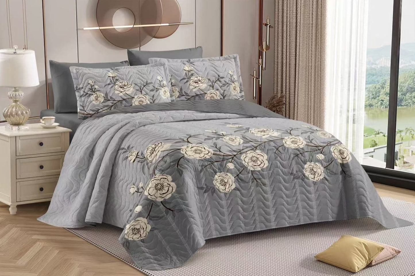 Designer Bloom Luxe Quilted Bedding Set - The Gharnish - A Unit of Satkala Creations