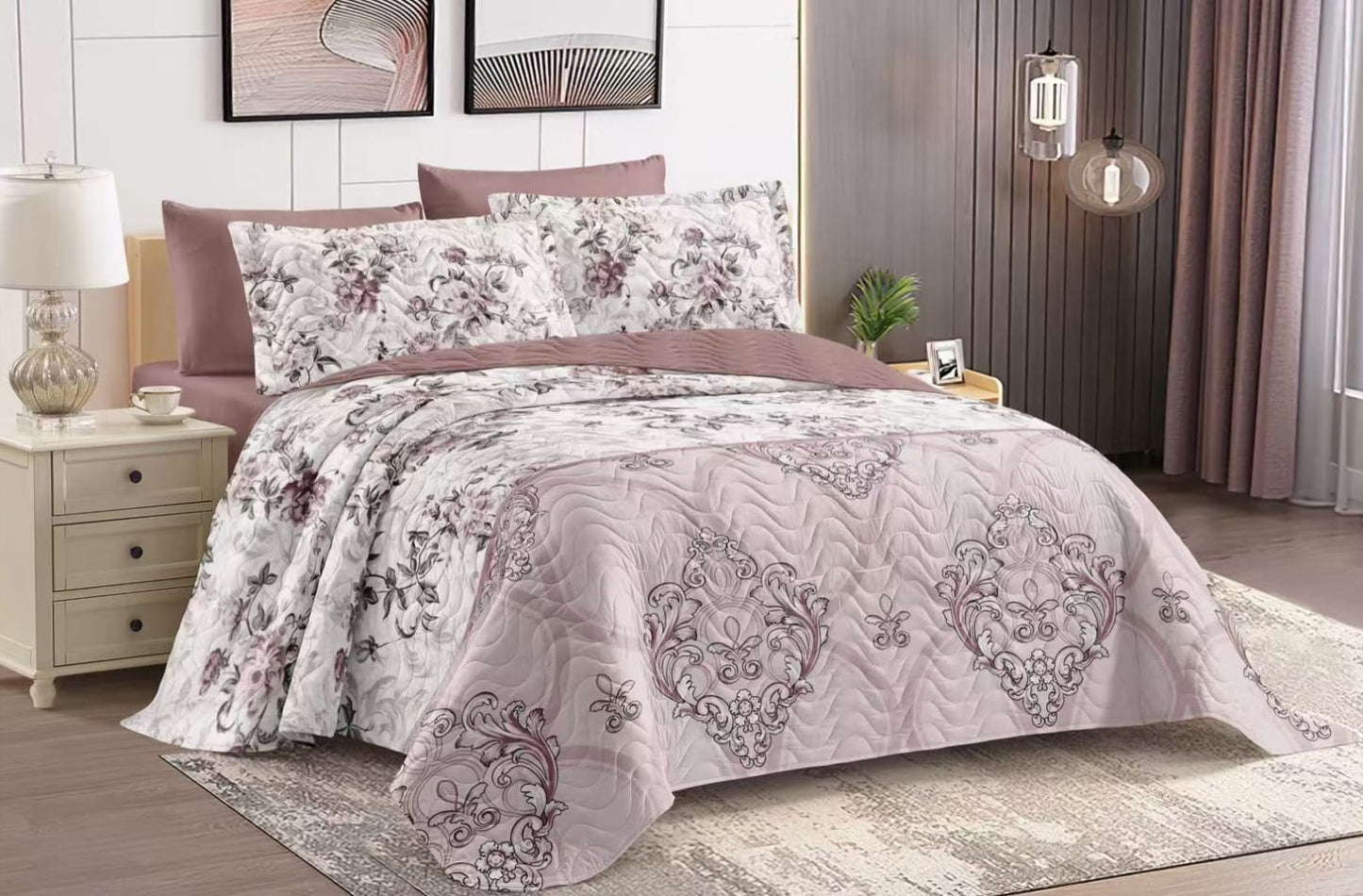 Designer Bloom Luxe Quilted Bedding Set - The Gharnish - A Unit of Satkala Creations