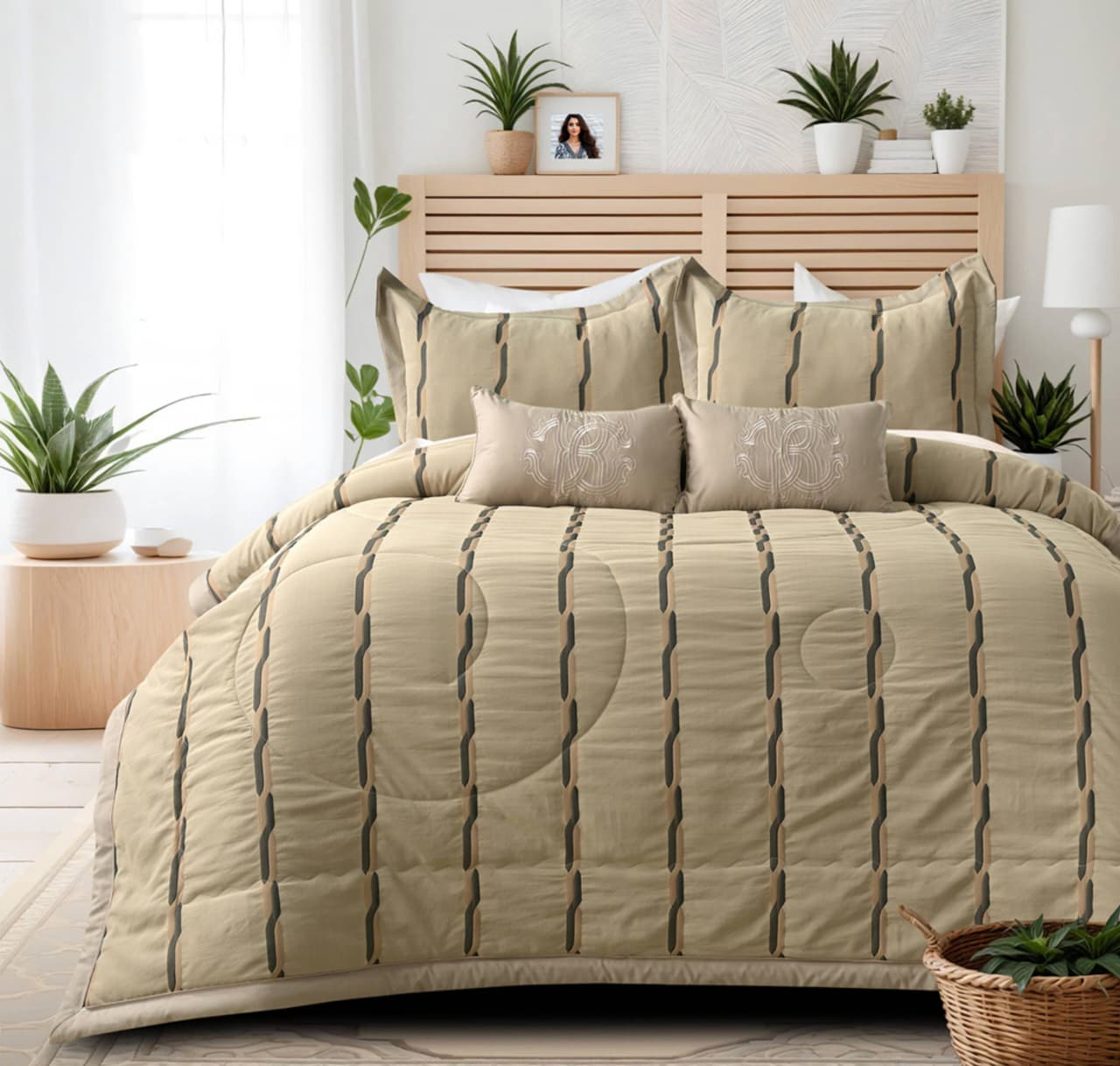 Luxurious Summer Breeze Luxe Bedding Set by The Gharnish, 6-piece bedding with soft, breathable fabric and elegant design.
