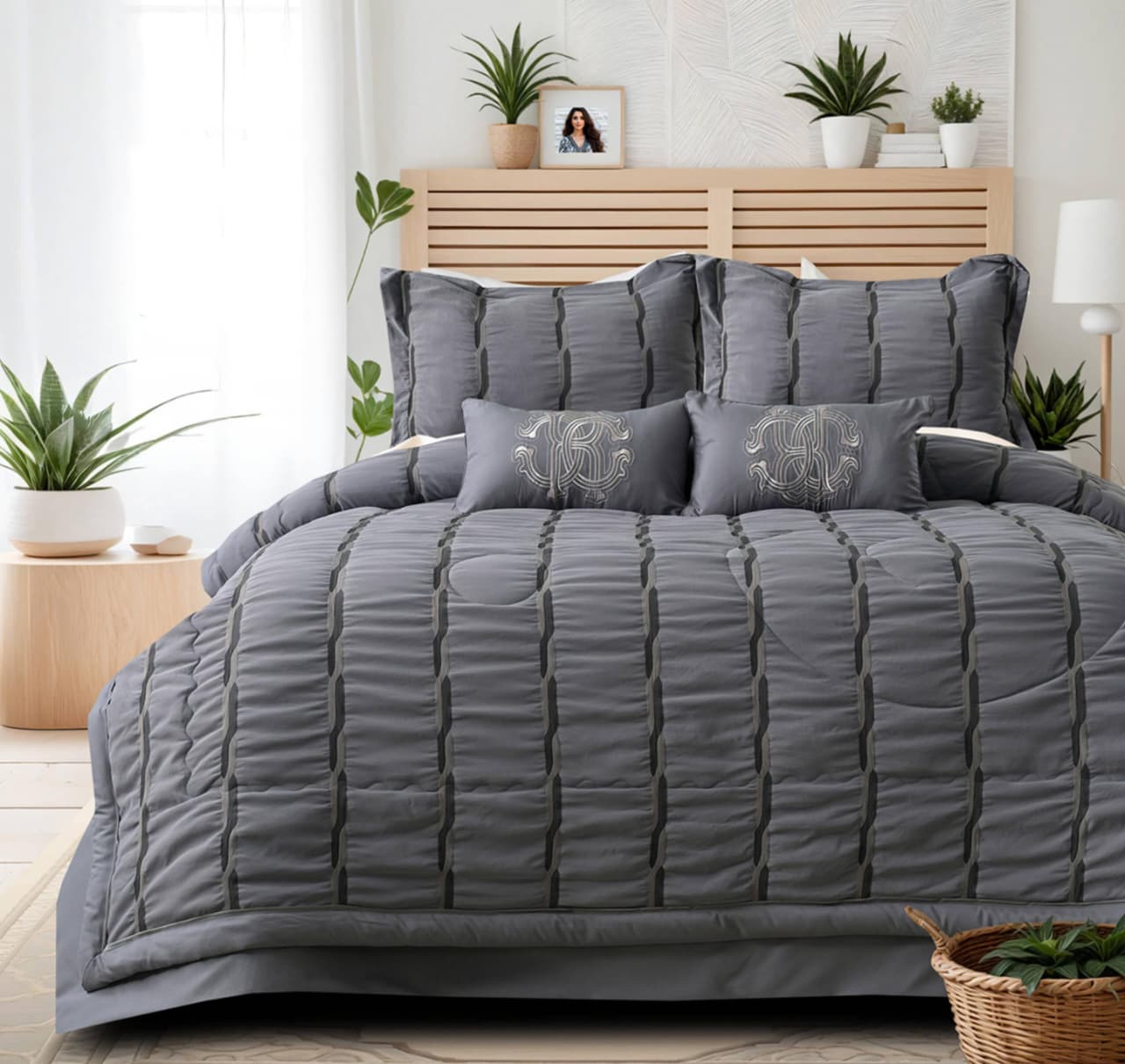 Summer Breeze Luxe Bedding Set by The Gharnish, 6-piece bedding with soft fabric, decorative pillows, and coordinated design in calming colors.
