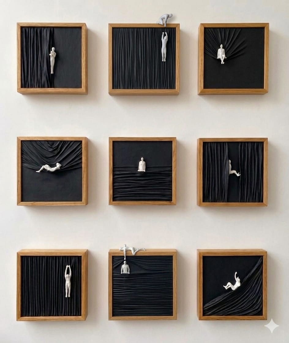 Premium Wooden Human Drape Wall Art Set of 9