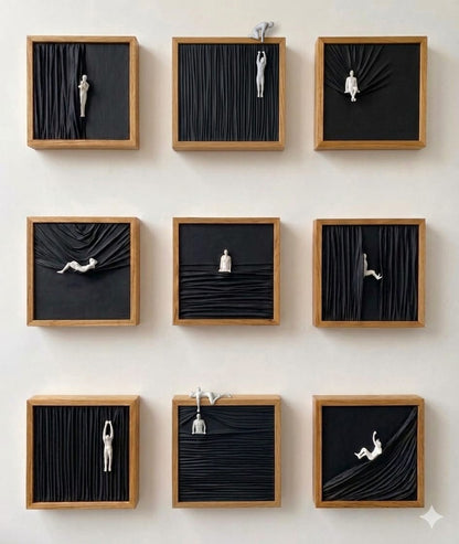 Premium Wooden Human Drape Wall Art Set of 9