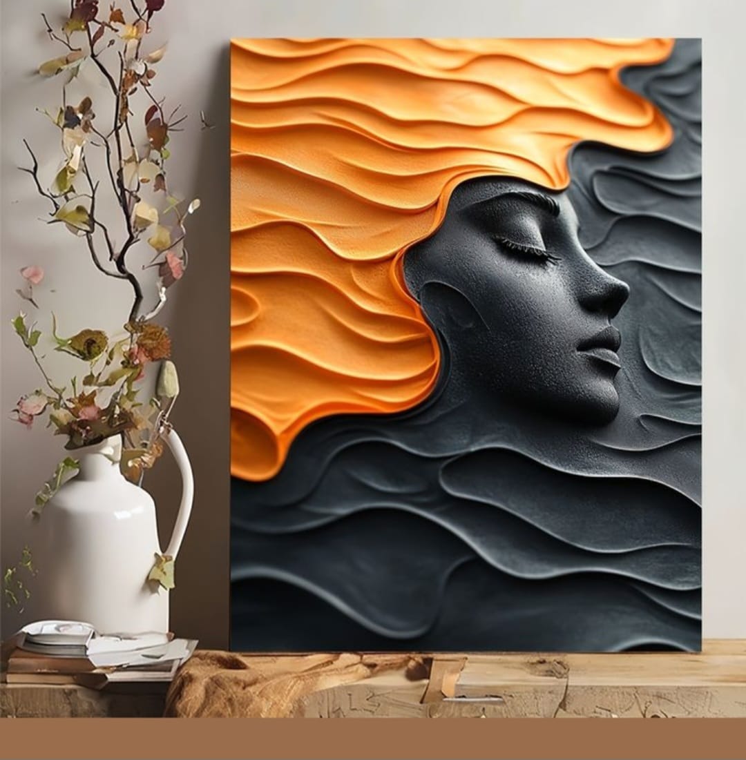 Abstract Serenity Face 3D wooden wall art by The Gharnish, featuring a carved, textured face design on a natural wooden surface.