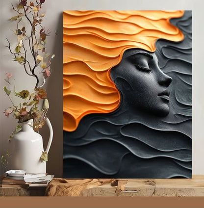 Abstract Serenity Face 3D wooden wall art by The Gharnish, featuring a carved, textured face design on a natural wooden surface.