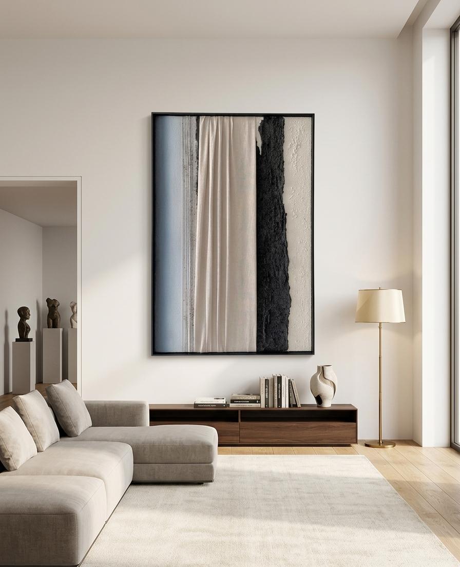 Contemporary handcrafted abstract fabric artwork on wooden wall art by The Gharnish, featuring vibrant colors and textured design.