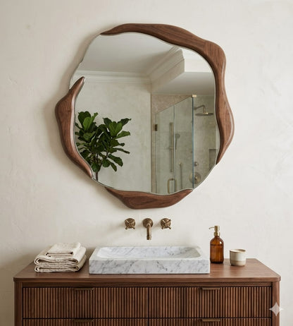 Curve Teak Wood Mirror for Living Room