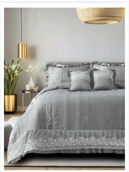 Zannat 5 Pcs  Luxury Quilted Bedcover with lace and frill