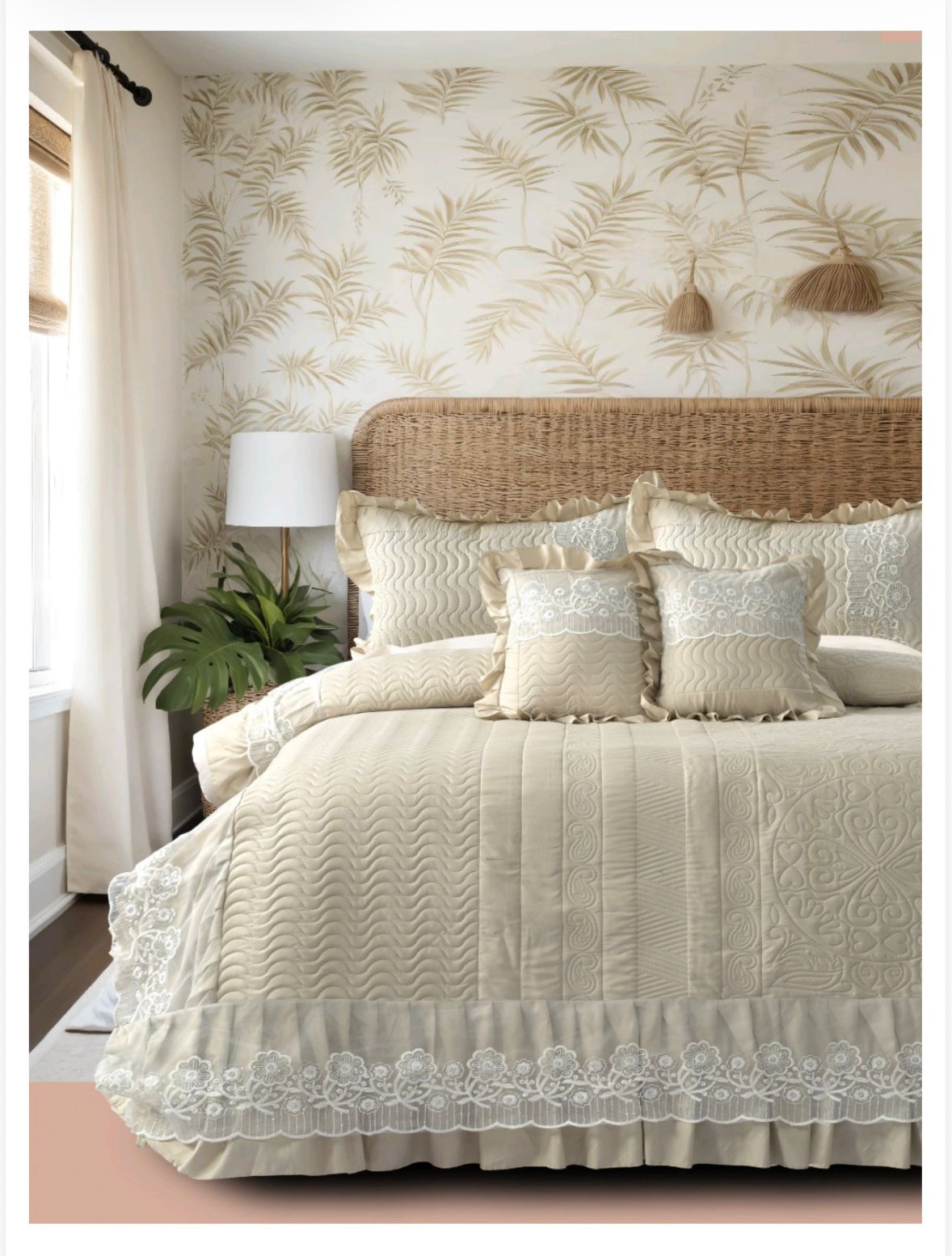 Zannat 5 Pcs  Luxury Quilted Bedcover with lace and frill