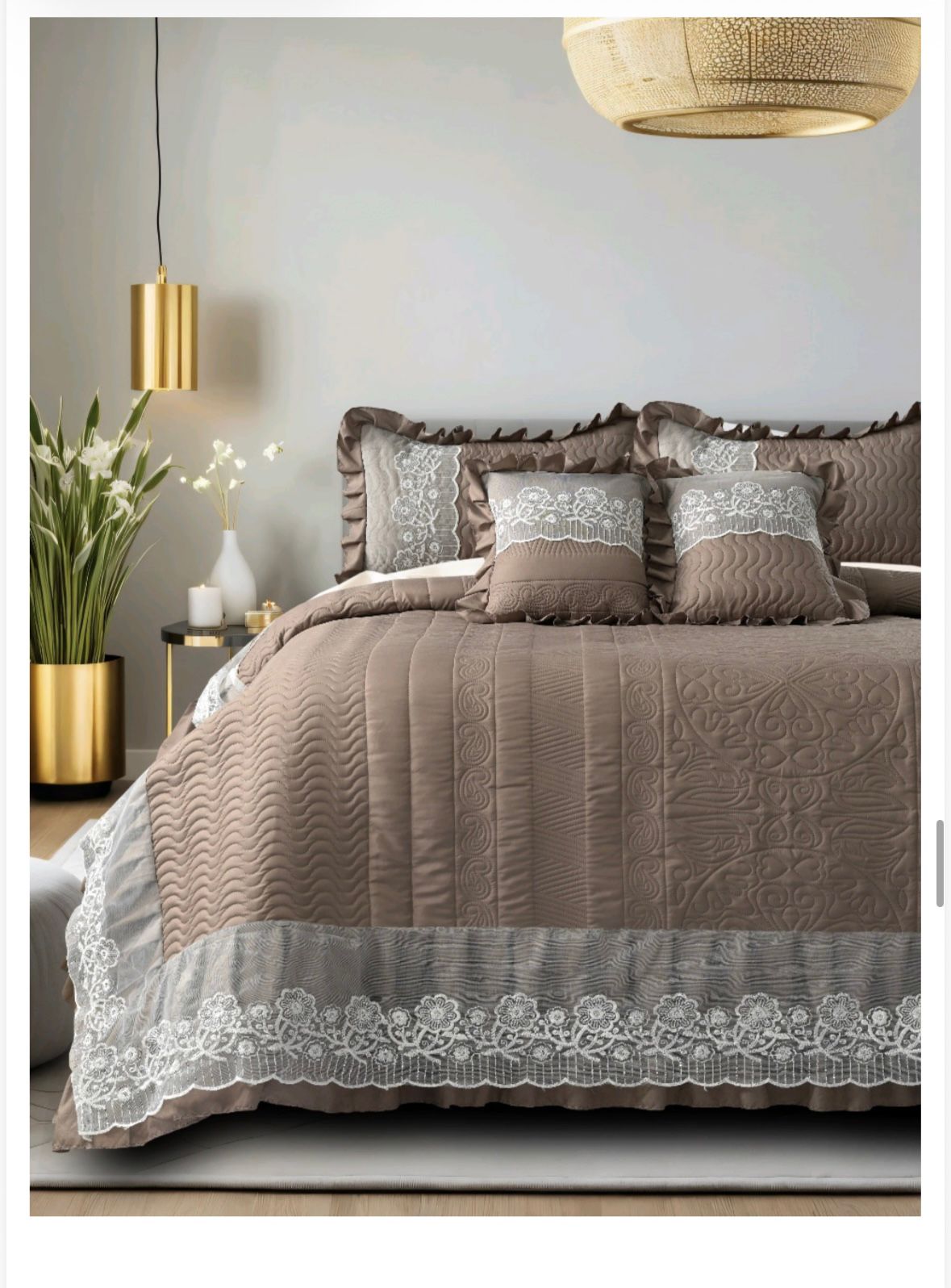 Zannat 5 Pcs  Luxury Quilted Bedcover with lace and frill