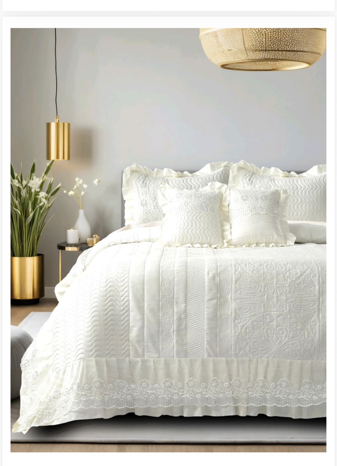 Zannat 5 Pcs  Luxury Quilted Bedcover with lace and frill