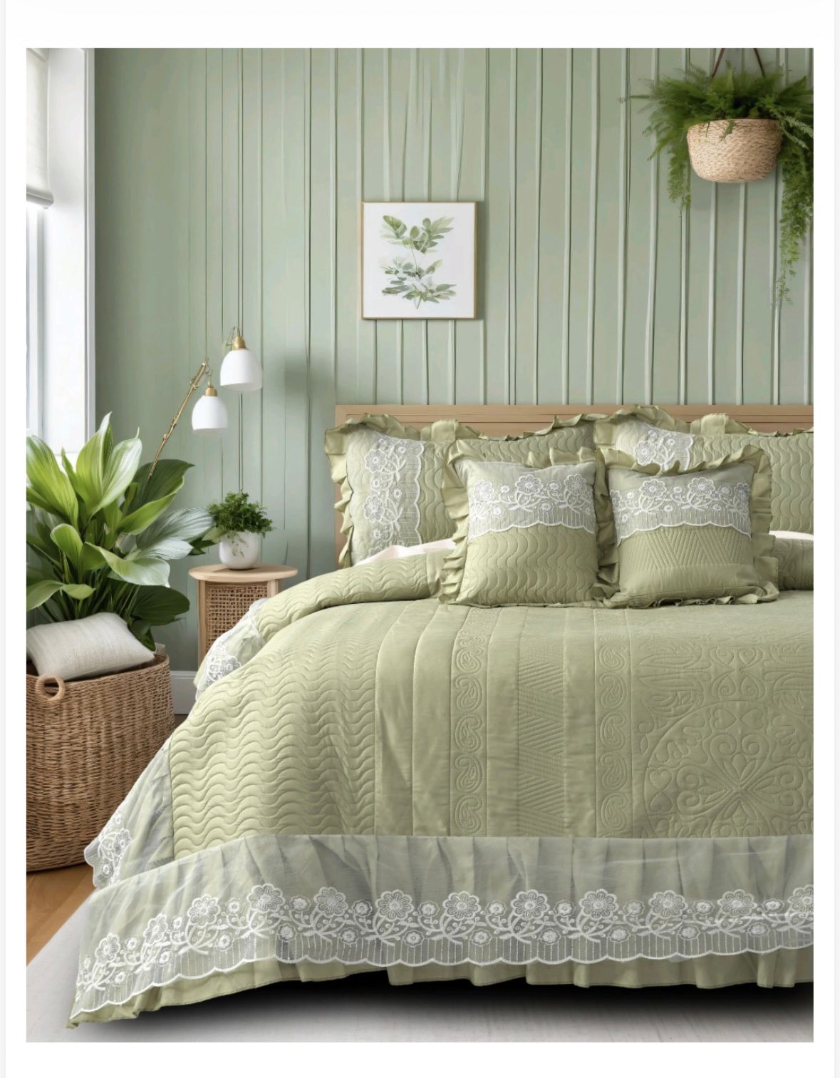 Zannat 5 Pcs  Luxury Quilted Bedcover with lace and frill