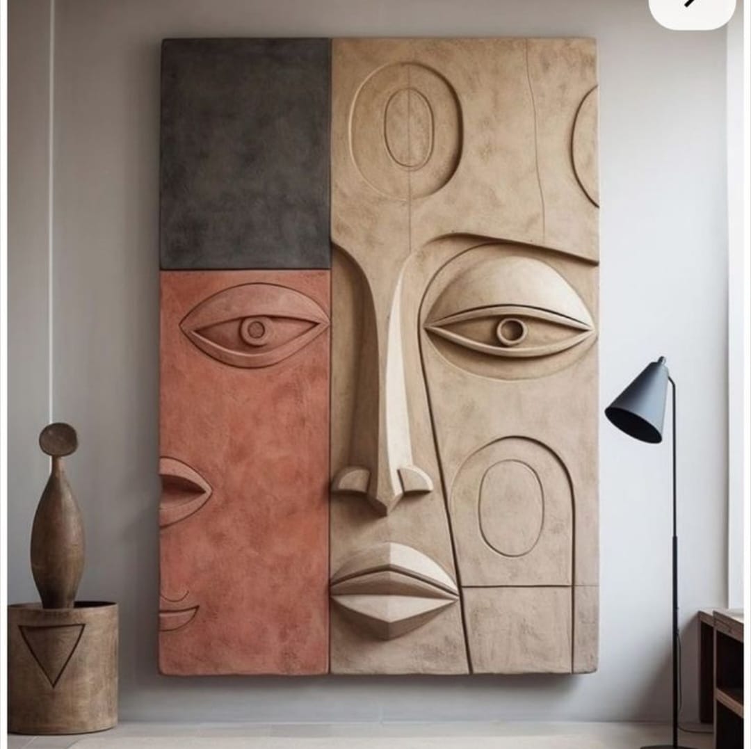 Contemporary wooden wall art featuring abstract face design from Harmony Faces by The Gharnish, perfect for modern interior decor.