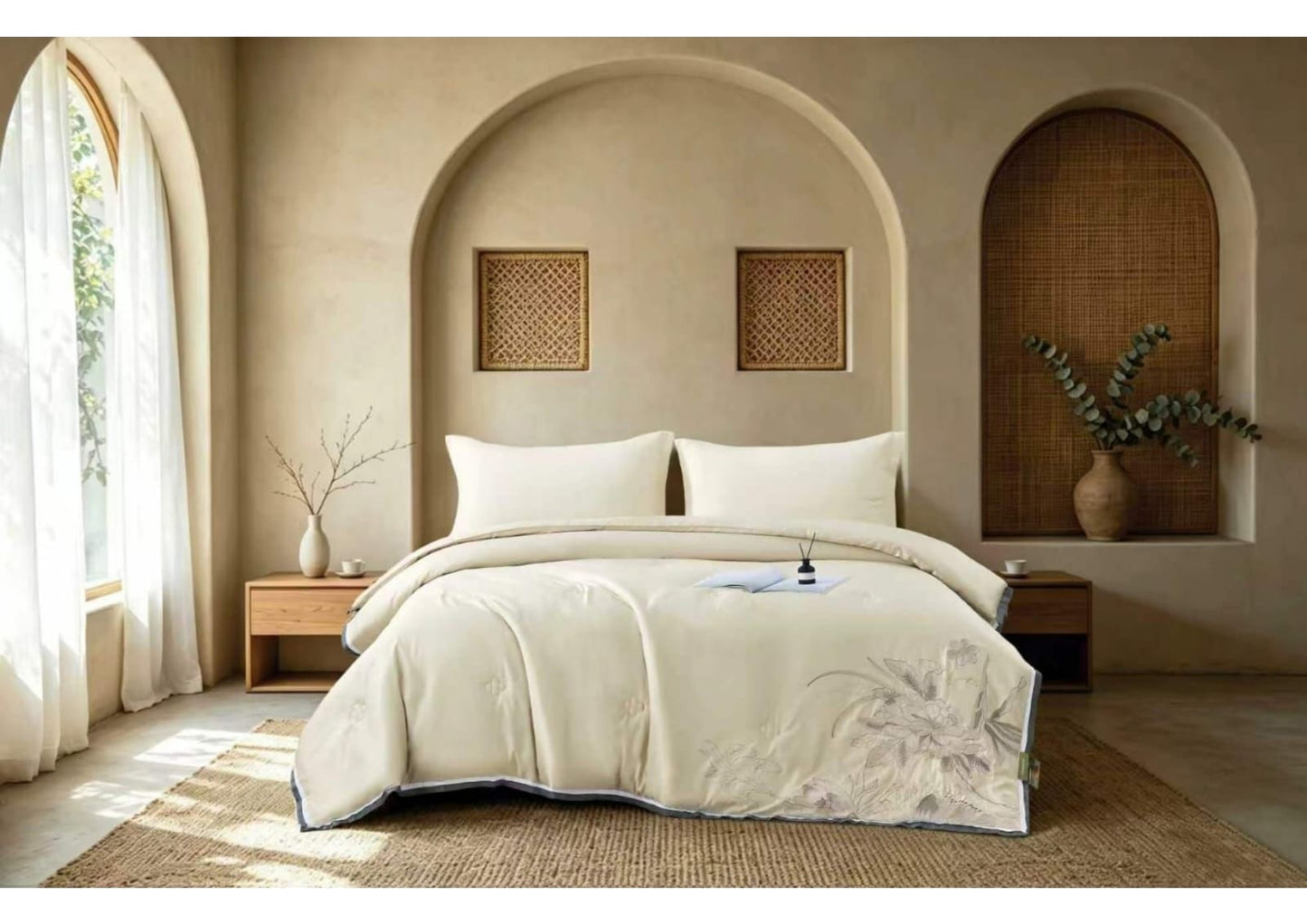 Elegant Cabbana Royale premium embroidered cotton comforter by The Gharnish, showcasing intricate embroidery and soft, fine cotton fabric.
