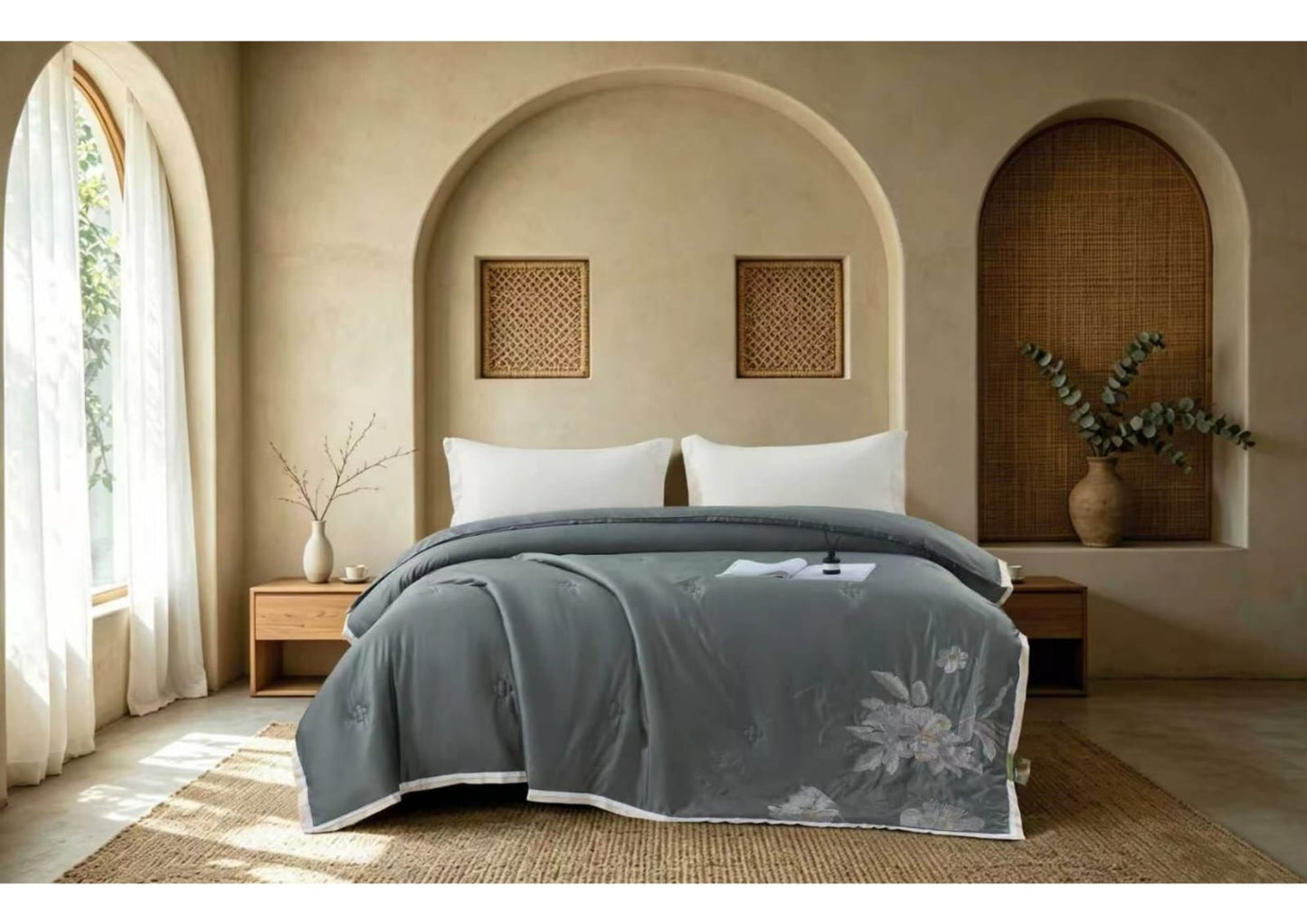 Elegant Cabbana Royale premium embroidered cotton comforter by The Gharnish, featuring intricate embroidery on soft, fine cotton fabric.