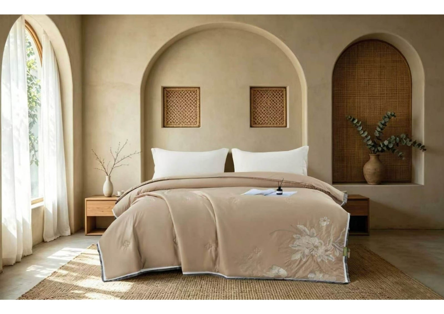 Luxury Cabbana Royale premium embroidered cotton comforter by The Gharnish, showcasing detailed embroidery and soft, fine cotton fabric.