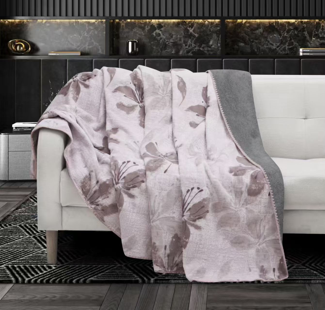 Lightweight The Gharnish Premium AC blanket in a soft, neutral color, showcasing its smooth fabric and cozy design.