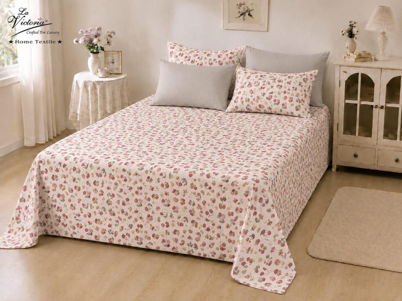 Luxurious cotton-feel king size bedsheet set from The Gharnish, featuring elegant bedding with a soft, comfortable texture.