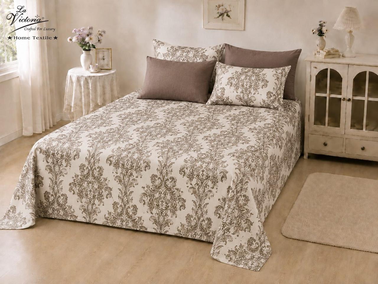 Luxury cotton-feel king size bedsheet set from The Gharnish featuring a soft, elegant bedding design.