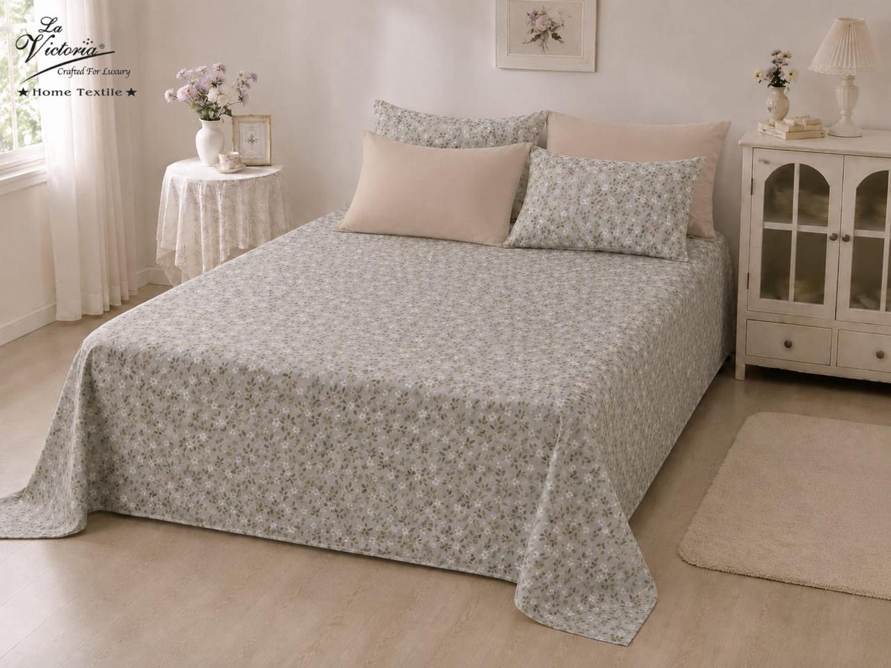 Luxury cotton-feel king size bedsheet set by The Gharnish with four pillowcases, soft bedding for a comfortable bedroom look.