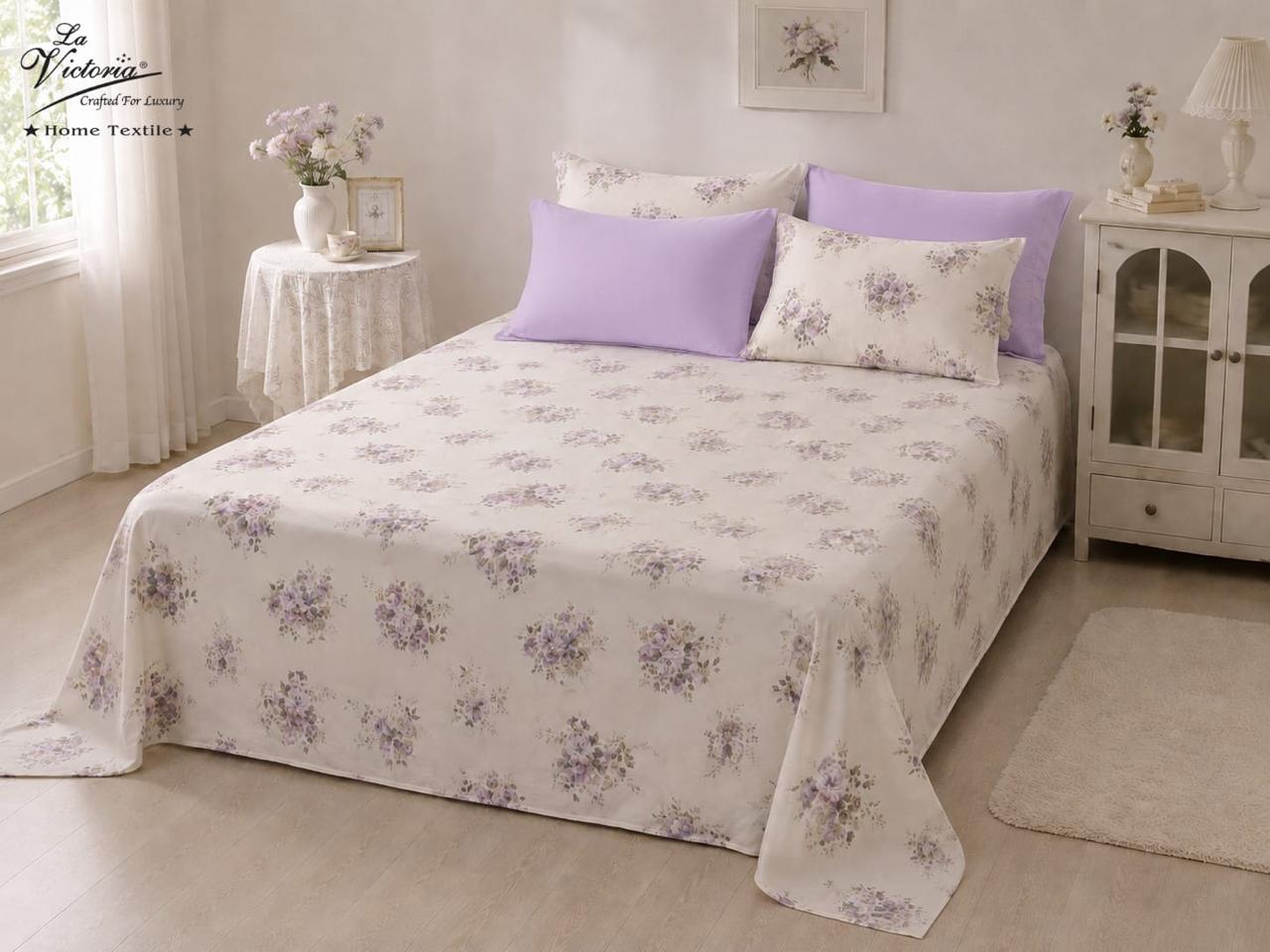 Luxury cotton-feel king size bedsheet set from The Gharnish, featuring a soft, elegant bedding design with intricate patterns.