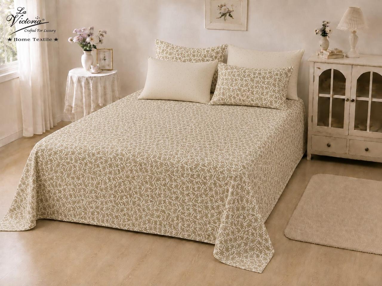 Luxurious cotton-feel king size bedsheet set from The Gharnish with elegant bedding design and soft, comfortable fabric.