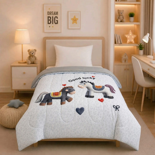 Soft luxury cotton feel kids' comforter from The Gharnish, cozy and plush bedding for children.