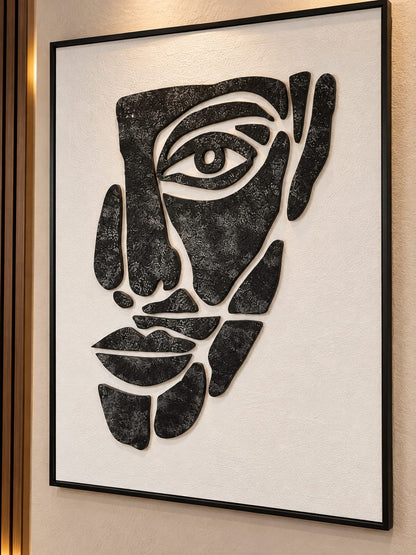 Monochrome Muse - Abstract Face Textured 3D Wall Art