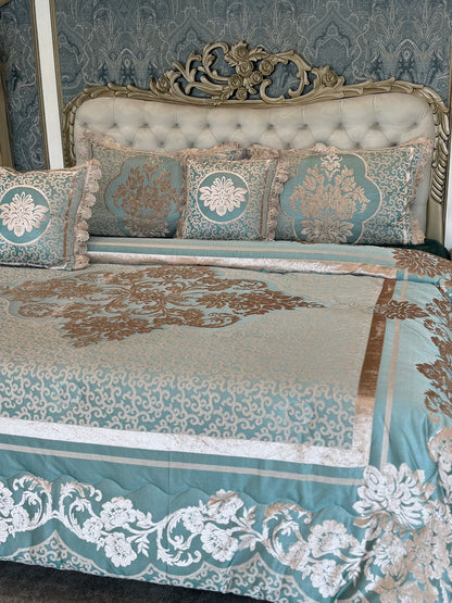 Luxury Royal 6-Piece Bedding Set | Quilted Comforter, Bedspread & Pillow Covers - The Gharnish - A Unit of Satkala Creations