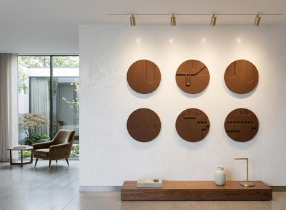 Modern wooden wall art set featuring geometric architectural designs, crafted by The Gharnish for contemporary home décor.