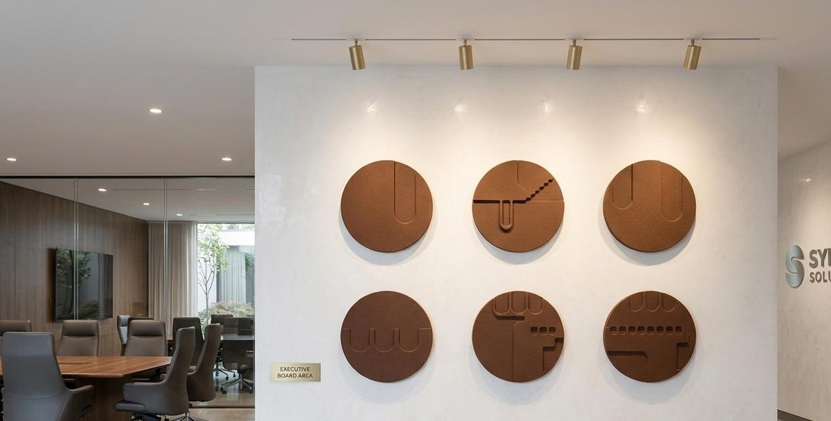 Wooden modern architectural wall art set by The Gharnish, featuring geometric wooden panels for contemporary home decor.
