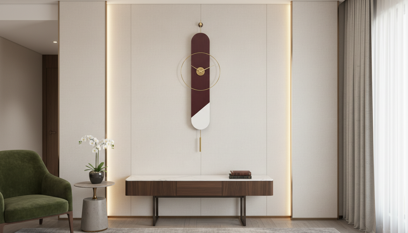 Aurelia Fluted Designer Wall Clock by The Gharnish featuring a modern fluted design with black and gold accents.