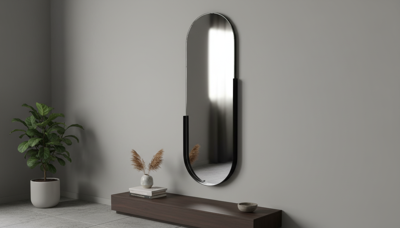 Obsidian Arch Statement Wall Mirror by The Gharnish featuring a sleek black arched design for modern interior decor.