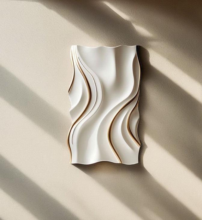 White Modern Wall Decor, Minimalist Vertical Wall Art, Abstract 3D Wood Carving Wood Carving, Handmade Wall Hanging - The Gharnish - A Unit of Satkala Creations