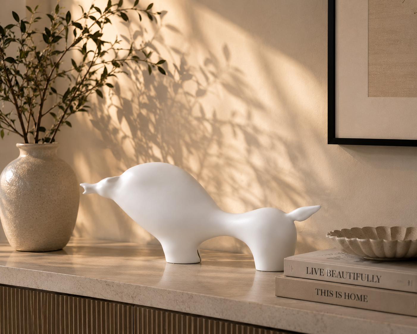 White ceramic horse figurine by The Gharnish, a contemporary animal sculpture for modern home decor.