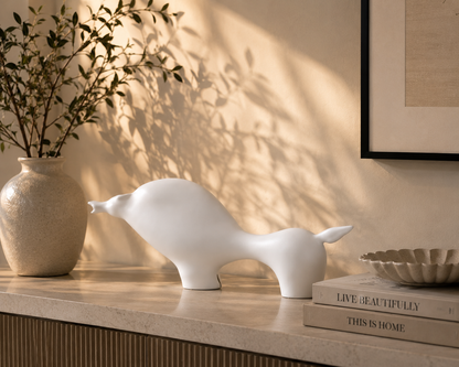 White ceramic horse figurine by The Gharnish, a contemporary animal sculpture for modern home decor.