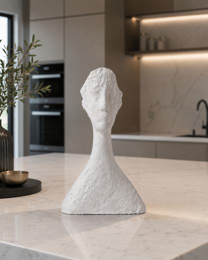 White ceramic abstract figurine by The Gharnish showcasing modern artisan craftsmanship.