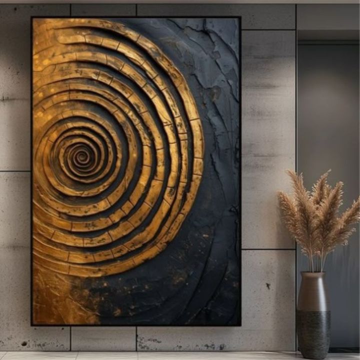 “Golden Spiral Textured Wall Art | Modern Abstract 3D Wooden Panel” - The Gharnish - A Unit of Satkala Creations