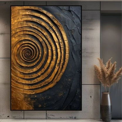 “Golden Spiral Textured Wall Art | Modern Abstract 3D Wooden Panel” - The Gharnish - A Unit of Satkala Creations