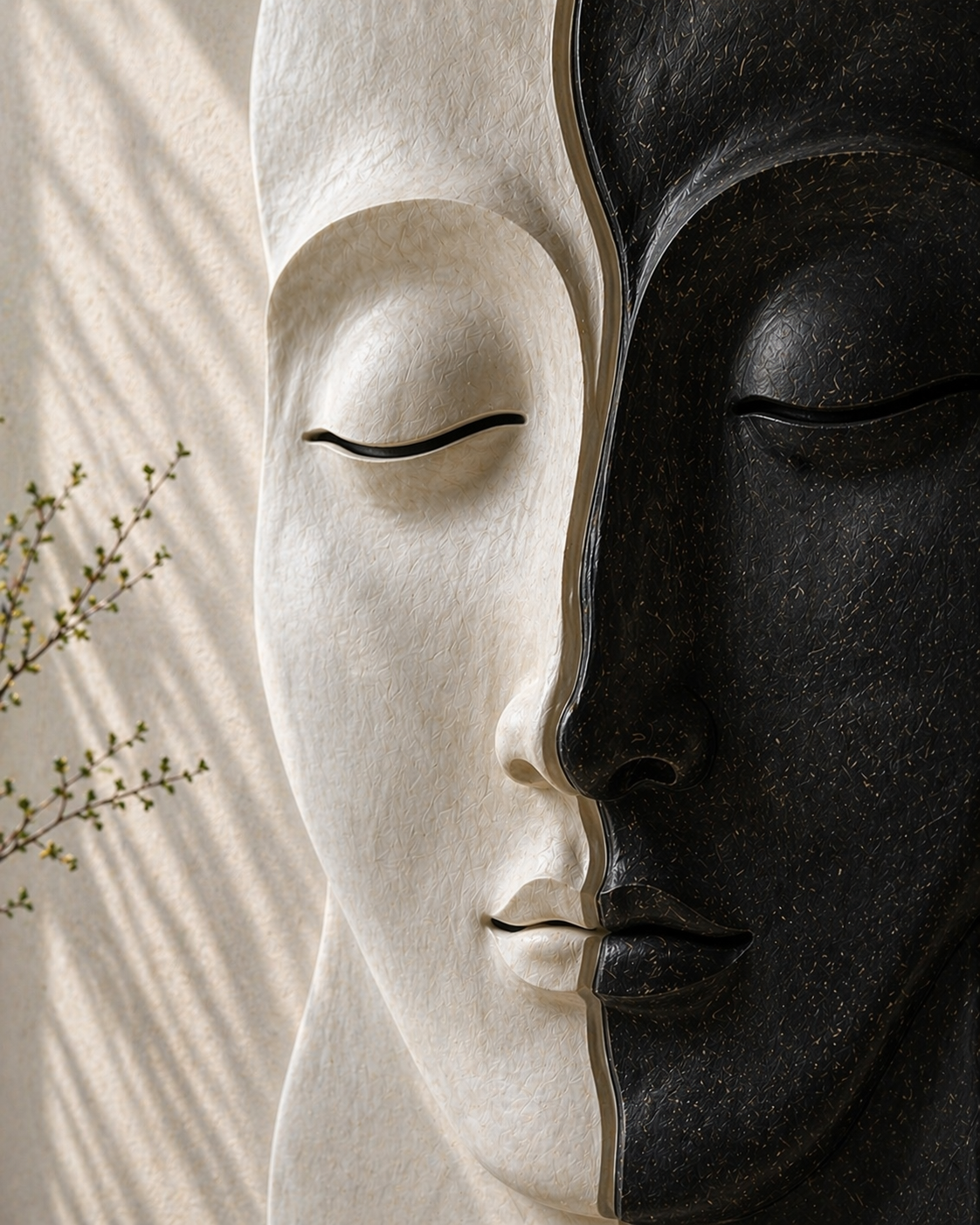 Wooden Serenity Split Face Wall Art by The Gharnish, modern abstract sculpture for living room or entryway decor.