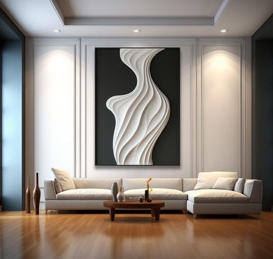 Black and White Waves Wooden Wall Art for Home and Office Decor - The Gharnish - A Unit of Satkala Creations