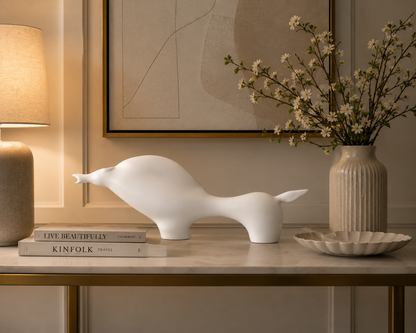 Ceramic horse figurine by The Gharnish, modern animal sculpture for contemporary home decor, detailed ceramic horse sculpture.