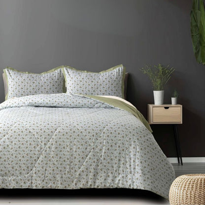 Lilly Floral Print Cotton Quilted 4 Pcs Comforter Set - The Gharnish - A Unit of Satkala Creations