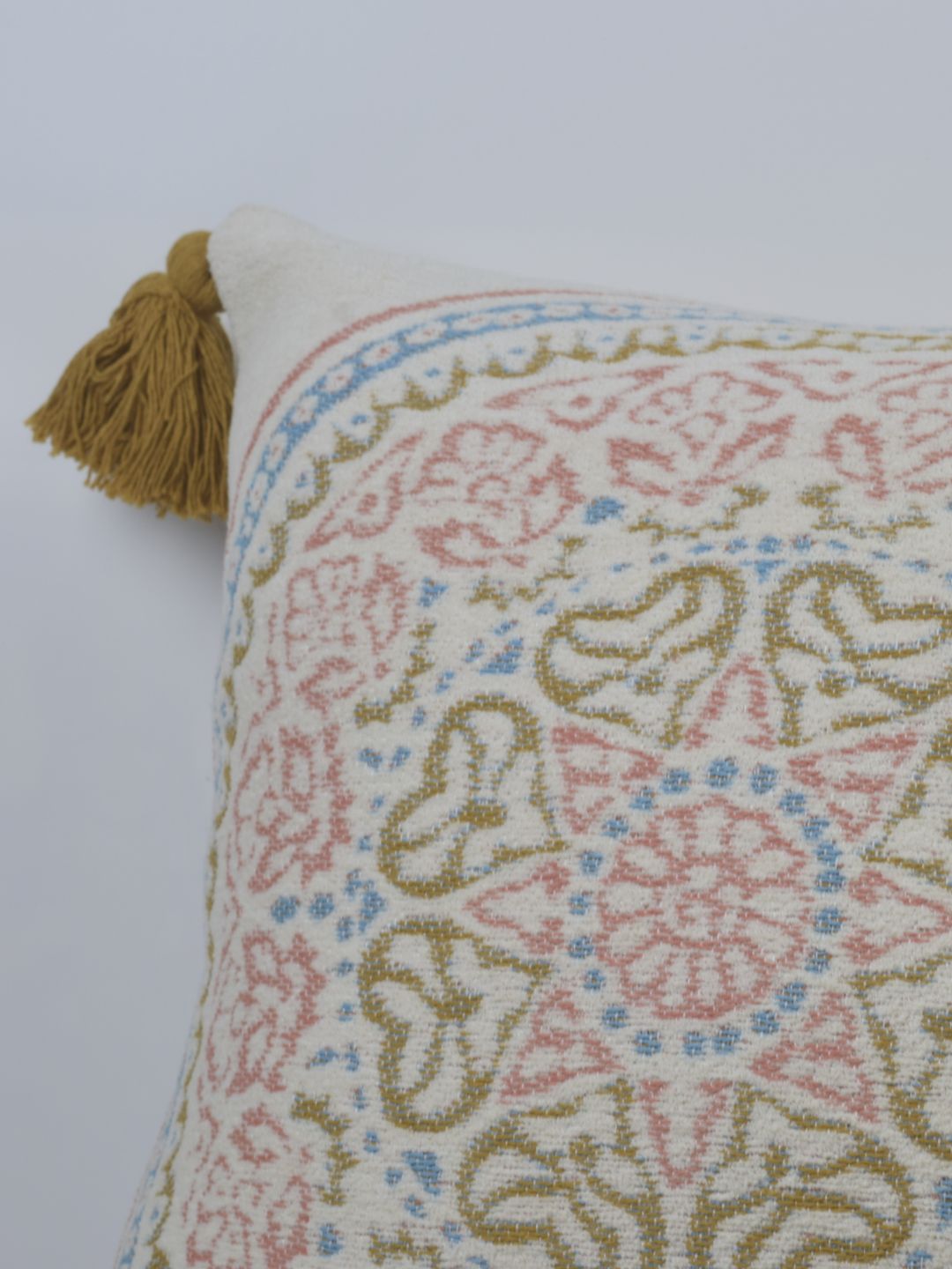 Pure Cotton Multicolor Hanblocked Cushion Cover with Tussels - The Gharnish - A Unit of Satkala Creations