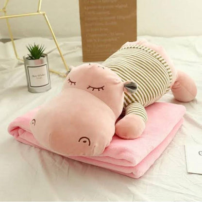 Hippo Super Soft Toy with Blanket Inside – 2 in 1 - The Gharnish - A Unit of Satkala Creations