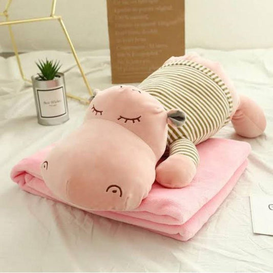 Hippo Super Soft Toy with Blanket Inside – 2 in 1 - The Gharnish - A Unit of Satkala Creations