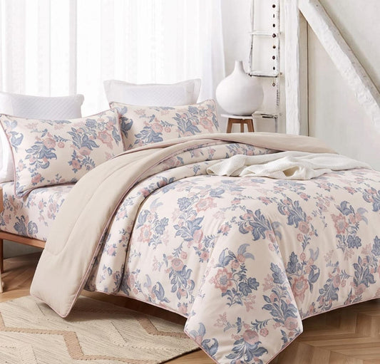 Reversible comforter set by The Gharnish featuring ink floral patterns, king size with elegant floral design on soft fabric.