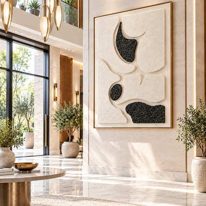 Luxury Textured Abstract Wall Art | 3D Black & Ivory Modern Wall Decor