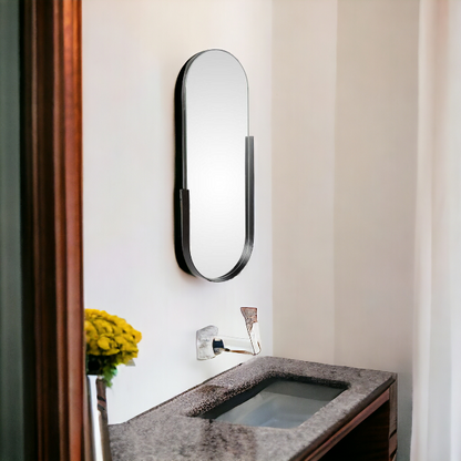 Obsidian Arch Statement Wall Mirror by The Gharnish with a sleek, arched black frame and reflective glass surface.